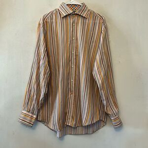 Thomas Dean cotton multicolored vertical stripe long sleeve shirt Size L EUC